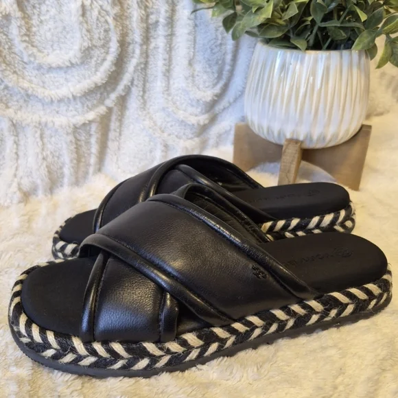 Tory Burch CrissCross Leather Espadrille Slide Sandals Black Size 8 EUC - Picture 3 of 15